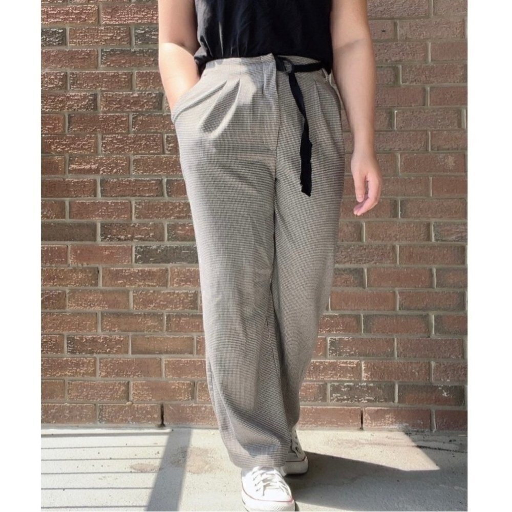 Oak + Fort Houndstooth Wide Leg Half Belt Trouser Pant